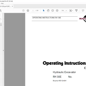 Cat Bucyrus RH 30E Hydraulic Excavator Operating Instructions Manual BI651528 - PDF DOWNLOAD