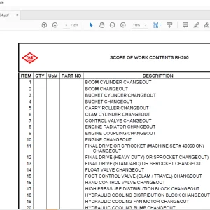Cat Bucyrus SCOPE OF WORK RH200 Terex Mining Hydraulic Shovel Parts Catalog Manual BI638294- PDF DOWNLOAD