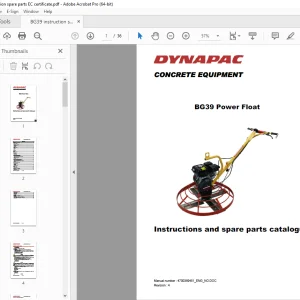 DYNAPAC CONCRETE EQUIPMENT BG39 Power Float Instructions and spare parts catalogue 4700369451 PDF DOWNLOAD