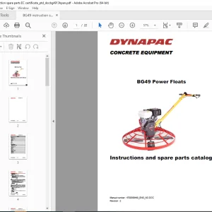 DYNAPAC CONCRETE EQUIPMENT BG49 Power Floats Instructions and spare parts catalogue 700369449 PDF DOWNLOAD