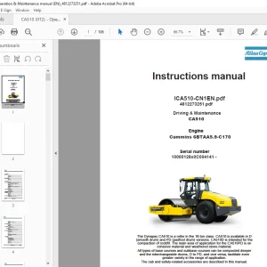 DYNAPAC Driving & Maintenance CA510 Engine Cummins 6BTAA5.9-C170 Instructions manual PDF DOWNLOAD