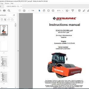 DYNAPAC Driving & Maintenance CA510 Engine Cummins QSB6.7-C170-III Instructions Manual PDF DOWNLOAD
