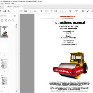 DYNAPAC VIBRATORY ROLLER  CA610 Engine Cummins 6BTA5.9C Instructions manual PDF DOWNLOAD