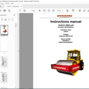 DYNAPAC VIBRATORY ROLLER CA610 Engine Cummins 6BTA5.9C Instructions manual PDF DOWNLOAD