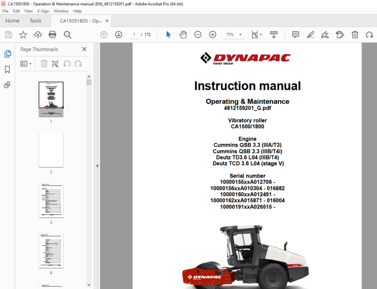 DYNAPAC Vibratory Roller CA1500 CA1800 Operating & Maintenance ...