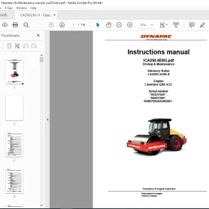DYNAPAC Vibratory Roller CA250 CA250-II Driving & Maintenance Instruction Manual PDF DOWNLOAD