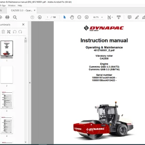 DYNAPAC Vibratory Roller CA2500 Instruction Manual PDF DOWNLOAD