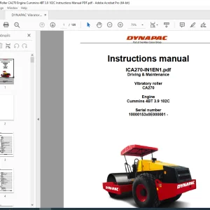 DYNAPAC Vibratory Roller CA270 Engine Cummins 4BT 3.9 102C Instructions Manual PDF DOWNLOAD