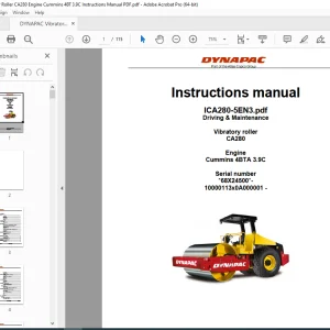 DYNAPAC Vibratory Roller CA280 Engine Cummins 4BT 3.9C Instructions Manual PDF DOWNLOAD