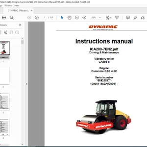DYNAPAC Vibratory Roller CA280-II Engine Cummins QSB 4.5C Instructions Manual PDF DOWNLOAD