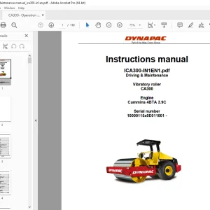 DYNAPAC Vibratory Roller CA300  Engine Cummins 4BTA 3.9C Instructions Manual PDF DOWNLOAD