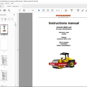 DYNAPAC Vibratory Roller CA300  Engine Cummins 4BTA 3.9C Instructions Manual PDF DOWNLOAD