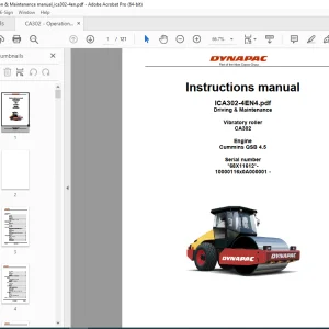 DYNAPAC Vibratory Roller CA302 Engine Cummins QSB 4.5 Instructions Manual PDF DOWNLOAD