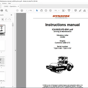 DYNAPAC Vibratory Roller CA362 Engine Cummins QSB 6.7C Instructions Manual PDF DOWNLOAD
