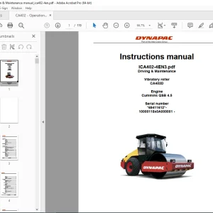 DYNAPAC Vibratory Roller CA402D Engine Cummins QSB 4.5 Instructions Manual PDF DOWNLOAD