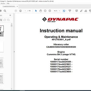 DYNAPAC Vibratory Roller CA4600 CA5000 CA5500 CA6000 CA6500 Operation & Maintenance Instruction Manual PDF DOWNLOAD
