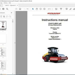 DYNAPAC Vibratory Roller CA512 Engine Cummins QSB 6.7C Instructions Manual PDF DOWNLOAD