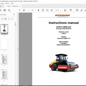 DYNAPAC Vibratory Roller CA612 Engine Cummins QSB 6.7C Instructions Manual PDF DOWNLOAD