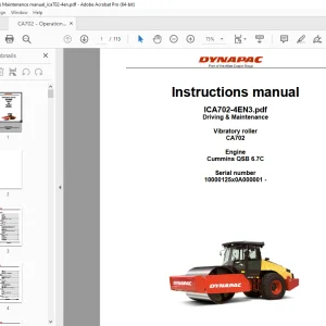 DYNAPAC Vibratory Roller CA702 Instruction Manual PDF DOWNLOAD
