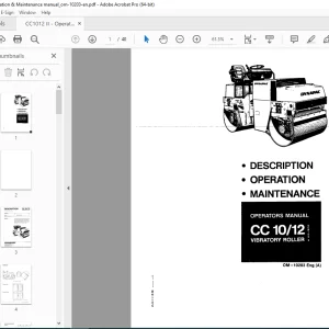 DYNAPAC Vibratory Roller CC 10 CC 12 Diesel Engine Deutz F2L 511  Operators Manual PDF DOWNLOAD