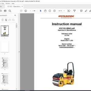 DYNAPAC Vibratory Roller CC102 Operation & Maintenance Instruction Manual PDF DOWNLOAD