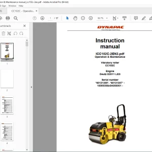 DYNAPAC Vibratory Roller CC102C Operation & Maintenance Instruction Manual PDF DOWNLOAD