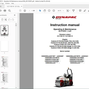 DYNAPAC Vibratory Roller CC1100 VI  CC1200 VI Operation & Maintenance Instruction Manual PDF DOWNLOAD