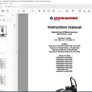 DYNAPAC Vibratory Roller CC1100C VI  CC1200C VI  Operation & Maintenance Manual PDF DOWNLOAD