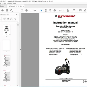 DYNAPAC Vibratory Roller CC1100C VI  CC1200C VI  Operation & Maintenance Manual PDF DOWNLOAD