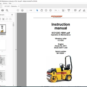 DYNAPAC Vibratory Roller CC122C Operation & Maintenance Instruction Manual PDF DOWNLOAD