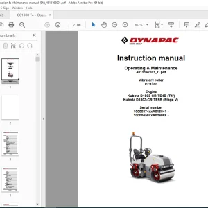 DYNAPAC Vibratory Roller CC1300 Operating & Maintenance Manual PDF DOWNLOAD