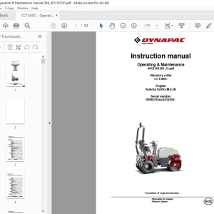 DYNAPAC Vibratory Roller CC1300C Operating & Maintenance Manual PDF DOWNLOAD