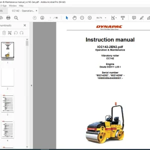 DYNAPAC Vibratory Roller CC142 Operation & Maintenance Instruction Manual PDF DOWNLOAD