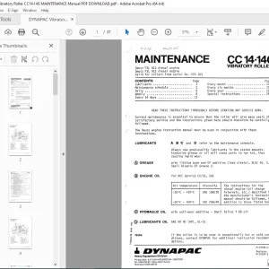 DYNAPAC Vibratory Roller CC14·14G MAINTENANCE Manual PDF DOWNLOAD