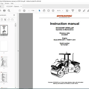 DYNAPAC Vibratory Roller CC222HF Operation & Maintenance Instruction Manual PDF DOWNLOAD