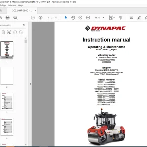 DYNAPAC Vibratory Roller CC224HF CC324HF CC384HF CC2200 CC3200 CC3800 CC3800H Operation & Maintenance Instruction Manual PDF DOWNLOAD
