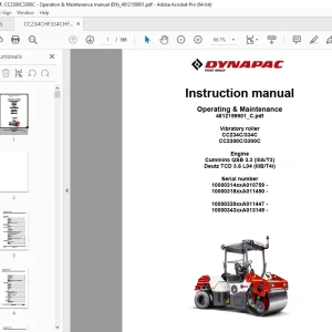DYNAPAC Vibratory Roller CC234C CC334C CC2300C CC3300C Operating & Maintenance Instruction Manual PDF DOWNLOAD