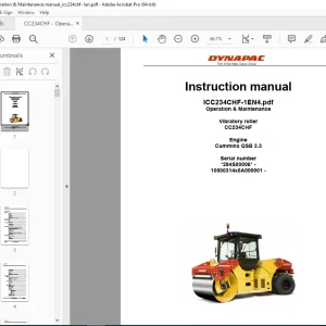 DYNAPAC Vibratory Roller CC234CHF Operation & Maintenance Instruction Manual PDF DOWNLOAD