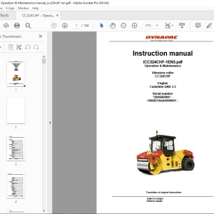 DYNAPAC Vibratory Roller CC324CHF Operating & Maintenance Instruction Manual PDF DOWNLOAD