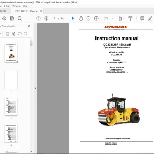 DYNAPAC Vibratory Roller CC334CHF Operating & Maintenance Instruction Manual PDF DOWNLOAD