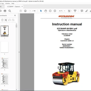 DYNAPAC Vibratory Roller CC384HF Operation & Maintenance Instruction Manual PDF DOWNLOAD