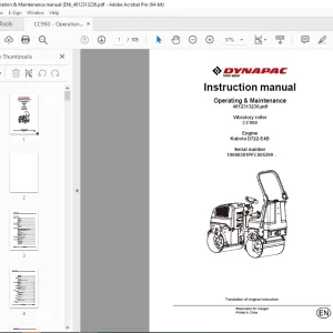 DYNAPAC Vibratory Roller CC950 Operation & Maintenance Instruction Manual PDF DOWNLOAD