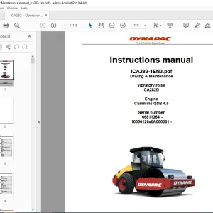 DYNAPAC Vibratory roller CA282D Engine Cummins QSB 4.5 Instructions Manual PDF DOWNLOAD