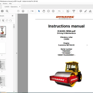 DYNAPAC Vibratory roller CA500 Engine Cummins 6BTA5.9C Instructions Manual PDF DOWNLOAD