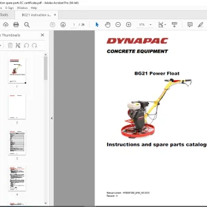 Dynapa CONCRETE EQUIPMENT BG21 Power Float Instructions and spare parts catalogue 4700367200 PDF DOWNLOAD