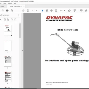Dynapa CONCRETE EQUIPMENT BG36 Power Floats Instructions and spare parts catalogue BG36 PDF DOWNLOAD