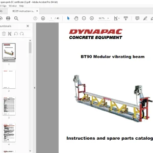 Dynapa CONCRETE EQUIPMENT BT90 Modular vibrating beam Instructions and spare parts catalogue 700367207 PDF DOWNLOAD