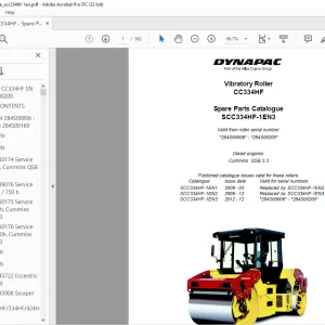 Dynapac CC334HF Vibratory Roller Spare Parts Catalogue Manual - PDF DOWNLOAD