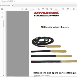 Dynapac Concrete Equipment AX Electric poker vibrators Instructions and spare parts catalogue Manual 4700367319- PDFDOWNLOAD