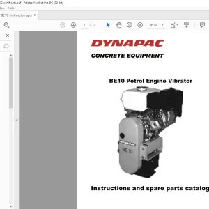 Dynapac Concrete Equipment BE10 Petrol Engine Vibrator Instructions & spare parts catalogue Manual 4700367199  - PDF DOWNLOAD